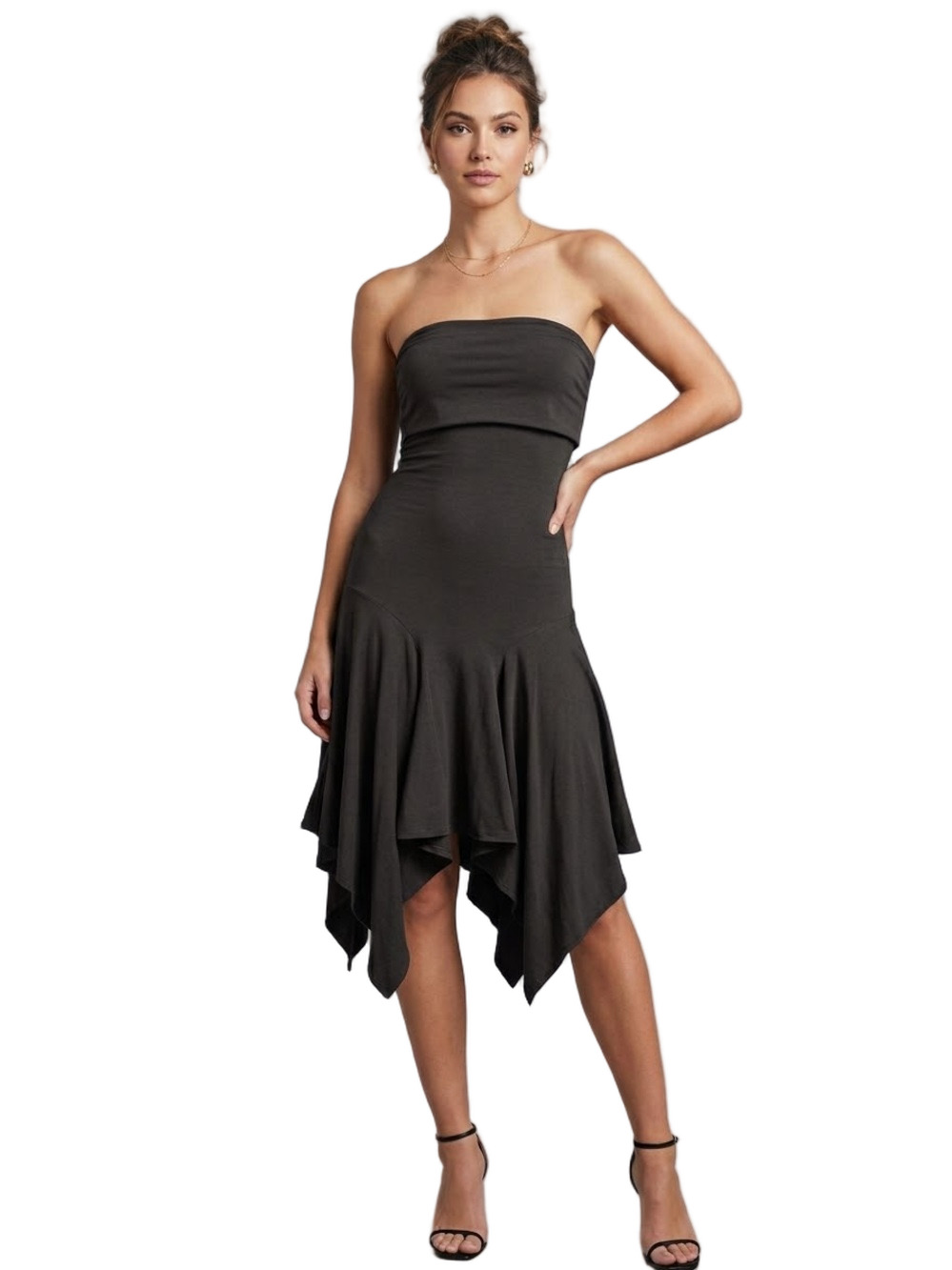 BELLE the Label Lucile Gray Strapless Foldover Handkerchief Hem XS